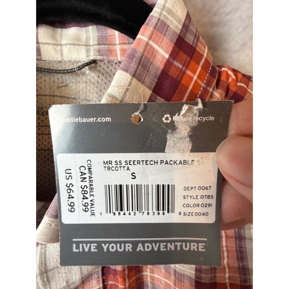 Eddie Bauer Seertech Seersucker Short-Sleeve Packable Shirt Sz S - Picture 4 of 6